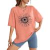 image:imageWIHOLL Oversized Tshirts for Women Summer Crew Neck Short Sleeve Graphic Tees Casual Loose Fit Workout Tops 2026Sunflower Print Pink