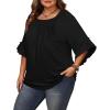 image:imageWIHOLL Plus Size Tops for Women 34 Length Sleeve Blouses Dressy Casual Tshirts Shirts Fahion Summer OutfitsBlack