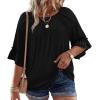image:imageWIHOLL Plus Size Tops for Women 34 Length Sleeve Blouses Dressy Casual Tshirts Shirts Fahion Summer OutfitsBlack