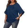 image:imageWIHOLL Plus Size Tops for Women 34 Length Sleeve Blouses Dressy Casual Tshirts Shirts Fahion Summer OutfitsBlue