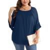 image:imageWIHOLL Plus Size Tops for Women 34 Length Sleeve Blouses Dressy Casual Tshirts Shirts Fahion Summer OutfitsBlue