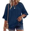 image:imageWIHOLL Plus Size Tops for Women 34 Length Sleeve Blouses Dressy Casual Tshirts Shirts Fahion Summer OutfitsBlue