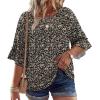 image:imageWIHOLL Plus Size Tops for Women 34 Length Sleeve Blouses Dressy Casual Tshirts Shirts Fahion Summer OutfitsFloral 01