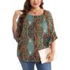 image:imageWIHOLL Plus Size Tops for Women 34 Length Sleeve Blouses Dressy Casual Tshirts Shirts Fahion Summer OutfitsFloral 06