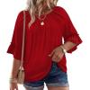 image:imageWIHOLL Plus Size Tops for Women 34 Length Sleeve Blouses Dressy Casual Tshirts Shirts Fahion Summer OutfitsRed