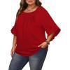 image:imageWIHOLL Plus Size Tops for Women 34 Length Sleeve Blouses Dressy Casual Tshirts Shirts Fahion Summer OutfitsRed