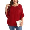 image:imageWIHOLL Plus Size Tops for Women 34 Length Sleeve Blouses Dressy Casual Tshirts Shirts Fahion Summer OutfitsRed