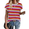 image:imageWIHOLL Short Sleeve Sweater for Women Summer Tops Crew Neck Fashion Clothing Tshirts Shirts Travel Outfits Dressy CasualStriped 01