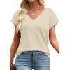 image:imageWIHOLL Short Sleeve Sweater for Women V Neck Trendy Summer Tops 2026 Beach Vacation Clothes Travel Business Casual OutfitsApricot White