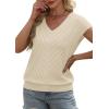 image:imageWIHOLL Short Sleeve Sweater for Women V Neck Trendy Summer Tops 2026 Beach Vacation Clothes Travel Business Casual OutfitsApricot White