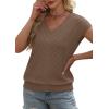 image:imageWIHOLL Short Sleeve Sweater for Women V Neck Trendy Summer Tops 2026 Beach Vacation Clothes Travel Business Casual OutfitsBrown