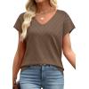 image:imageWIHOLL Short Sleeve Sweater for Women V Neck Trendy Summer Tops 2026 Beach Vacation Clothes Travel Business Casual OutfitsBrown