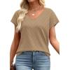 image:imageWIHOLL Short Sleeve Sweater for Women V Neck Trendy Summer Tops 2026 Beach Vacation Clothes Travel Business Casual OutfitsCoffee