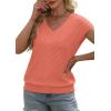 image:imageWIHOLL Short Sleeve Sweater for Women V Neck Trendy Summer Tops 2026 Beach Vacation Clothes Travel Business Casual OutfitsCoral