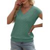 image:imageWIHOLL Short Sleeve Sweater for Women V Neck Trendy Summer Tops 2026 Beach Vacation Clothes Travel Business Casual OutfitsDark Green