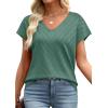 image:imageWIHOLL Short Sleeve Sweater for Women V Neck Trendy Summer Tops 2026 Beach Vacation Clothes Travel Business Casual OutfitsDark Green