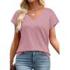 image:imageWIHOLL Short Sleeve Sweater for Women V Neck Trendy Summer Tops 2026 Beach Vacation Clothes Travel Business Casual OutfitsDusty Pink