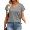image:imageWIHOLL Short Sleeve Sweater for Women V Neck Trendy Summer Tops 2026 Beach Vacation Clothes Travel Business Casual OutfitsGray