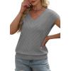 image:imageWIHOLL Short Sleeve Sweater for Women V Neck Trendy Summer Tops 2026 Beach Vacation Clothes Travel Business Casual OutfitsGray