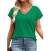 image:imageWIHOLL Short Sleeve Sweater for Women V Neck Trendy Summer Tops 2026 Beach Vacation Clothes Travel Business Casual OutfitsGreen