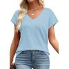 image:imageWIHOLL Short Sleeve Sweater for Women V Neck Trendy Summer Tops 2026 Beach Vacation Clothes Travel Business Casual OutfitsLight Blue