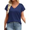 image:imageWIHOLL Short Sleeve Sweater for Women V Neck Trendy Summer Tops 2026 Beach Vacation Clothes Travel Business Casual OutfitsNavy