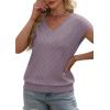 image:imageWIHOLL Short Sleeve Sweater for Women V Neck Trendy Summer Tops 2026 Beach Vacation Clothes Travel Business Casual OutfitsPurple