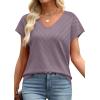 image:imageWIHOLL Short Sleeve Sweater for Women V Neck Trendy Summer Tops 2026 Beach Vacation Clothes Travel Business Casual OutfitsPurple