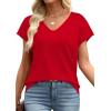 image:imageWIHOLL Short Sleeve Sweater for Women V Neck Trendy Summer Tops 2026 Beach Vacation Clothes Travel Business Casual OutfitsRed