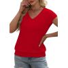 image:imageWIHOLL Short Sleeve Sweater for Women V Neck Trendy Summer Tops 2026 Beach Vacation Clothes Travel Business Casual OutfitsRed