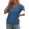 image:imageWIHOLL Short Sleeve Sweater for Women V Neck Trendy Summer Tops 2026 Beach Vacation Clothes Travel Business Casual OutfitsSteel Blue
