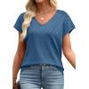 image:imageWIHOLL Short Sleeve Sweater for Women V Neck Trendy Summer Tops 2026 Beach Vacation Clothes Travel Business Casual OutfitsSteel Blue