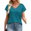 image:imageWIHOLL Short Sleeve Sweater for Women V Neck Trendy Summer Tops 2026 Beach Vacation Clothes Travel Business Casual OutfitsTeal Blue