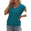 image:imageWIHOLL Short Sleeve Sweater for Women V Neck Trendy Summer Tops 2026 Beach Vacation Clothes Travel Business Casual OutfitsTeal Blue
