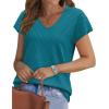 image:imageWIHOLL Short Sleeve Sweater for Women V Neck Trendy Summer Tops 2026 Beach Vacation Clothes Travel Business Casual OutfitsTeal Blue