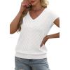image:imageWIHOLL Short Sleeve Sweater for Women V Neck Trendy Summer Tops 2026 Beach Vacation Clothes Travel Business Casual OutfitsWhite