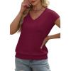 image:imageWIHOLL Short Sleeve Sweater for Women V Neck Trendy Summer Tops 2026 Beach Vacation Clothes Travel Business Casual OutfitsWine Red