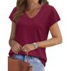 image:imageWIHOLL Short Sleeve Sweater for Women V Neck Trendy Summer Tops 2026 Beach Vacation Clothes Travel Business Casual OutfitsWine Red