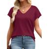 image:imageWIHOLL Short Sleeve Sweater for Women V Neck Trendy Summer Tops 2026 Beach Vacation Clothes Travel Business Casual OutfitsWine Red