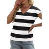 image:imageWIHOLL Short Sleeve Sweater for Women V Neck Trendy Summer Tops 2026 Beach Vacation Clothes Travel Business Casual OutfitsZ  Black White Stripes