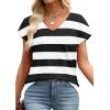 image:imageWIHOLL Short Sleeve Sweater for Women V Neck Trendy Summer Tops 2026 Beach Vacation Clothes Travel Business Casual OutfitsZ  Black White Stripes