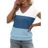 image:imageWIHOLL Short Sleeve Sweater for Women V Neck Trendy Summer Tops 2026 Beach Vacation Clothes Travel Business Casual OutfitsZ  White Blue Blue