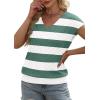 image:imageWIHOLL Short Sleeve Sweater for Women V Neck Trendy Summer Tops 2026 Beach Vacation Clothes Travel Business Casual OutfitsZ  White Green Stripes
