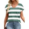 image:imageWIHOLL Short Sleeve Sweater for Women V Neck Trendy Summer Tops 2026 Beach Vacation Clothes Travel Business Casual OutfitsZ  White Green Stripes