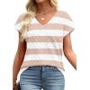 image:imageWIHOLL Short Sleeve Sweater for Women V Neck Trendy Summer Tops 2026 Beach Vacation Clothes Travel Business Casual OutfitsZ  White Pink Stripes