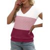 image:imageWIHOLL Short Sleeve Sweater for Women V Neck Trendy Summer Tops 2026 Beach Vacation Clothes Travel Business Casual OutfitsZ  White Pink Wine