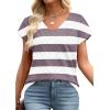 image:imageWIHOLL Short Sleeve Sweater for Women V Neck Trendy Summer Tops 2026 Beach Vacation Clothes Travel Business Casual OutfitsZ  White Purple Stripes