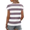image:imageWIHOLL Short Sleeve Sweater for Women V Neck Trendy Summer Tops 2026 Beach Vacation Clothes Travel Business Casual OutfitsZ  White Purple Stripes