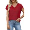 image:imageWIHOLL Short Sleeve Sweater for Women V Neck Trendy Summer Tops 2026 Spring Fashion Clothing Business Casual OutfitsRed