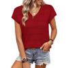 image:imageWIHOLL Short Sleeve Sweater for Women V Neck Trendy Summer Tops 2026 Spring Fashion Clothing Business Casual OutfitsRed